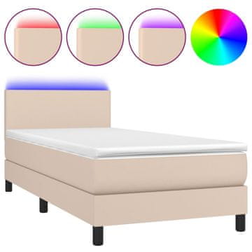 Vidaxl Box spring postelja z vzmetnico LED kapučino 90x200 cm