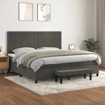 Vidaxl Box spring postelja z vzmetnico temno siva 200x200 cm žamet