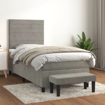 Vidaxl Box spring postelja z vzmetnico svetlo siva 100x200 cm žamet