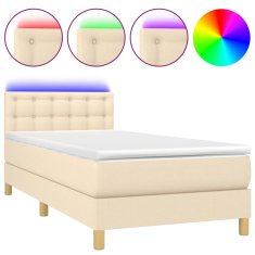 Vidaxl Box spring postelja z vzmetnico LED krem 100x200 cm blago