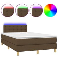 Vidaxl Box spring postelja z vzmetnico LED tem. rjava 120x200 cm blago