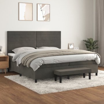 Vidaxl Box spring postelja z vzmetnico temno siva 200x200 cm žamet
