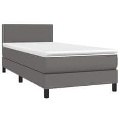 Vidaxl Box spring postelja z vzmetnico siva 90x200 cm umetno usnje