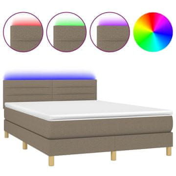 Vidaxl Box spring postelja z vzmetnico LED taupe 140x200 cm blago