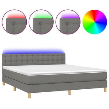 Vidaxl Box spring postelja z vzmetnico LED temno siva 180x200 cm blago