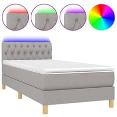 Vidaxl Box spring postelja z vzmetnico LED sv. siva 100x200 cm blago