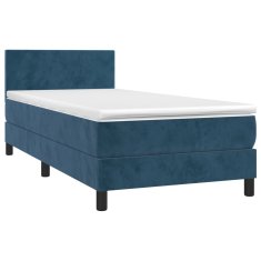 Vidaxl Box spring postelja z vzmetnico LED temno modra 90x200 cm žamet