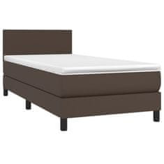 Vidaxl Box spring postelja z vzmetnico LED rjava 90x200 cm um. usnje