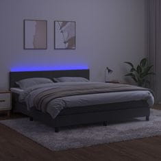 Vidaxl Box spring postelja z vzmetnico LED temno siva 180x200 cm žamet