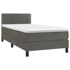 Vidaxl Box spring postelja z vzmetnico LED temno siva 100x200 cm žamet