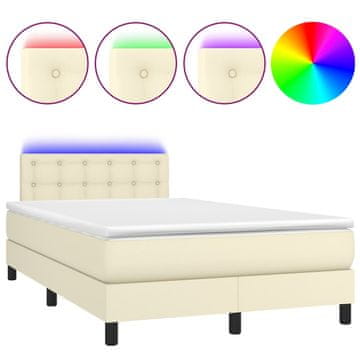 Vidaxl Box spring postelja z vzmetnico LED krem 120x200cm umetno usnje