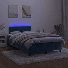 Vidaxl Box spring postelja z vzmetnico LED temno modra 120x200cm žamet