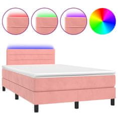 Vidaxl Box spring postelja z vzmetnico LED roza 120x200 cm žamet