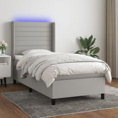 Vidaxl Box spring postelja z vzmetnico LED svetlo siva 90x190 cm blago
