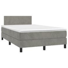 Vidaxl Box spring postelja z vzmetnico LED sv. siva 120x190 cm žamet