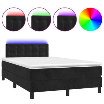 Vidaxl Box spring postelja z vzmetnico LED črna 120x200 cm žamet