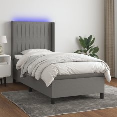 Vidaxl Box spring postelja z vzmetnico LED temno siva 80x200 cm blago