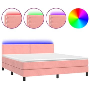 Vidaxl Box spring postelja z vzmetnico LED roza 160x200 cm žamet