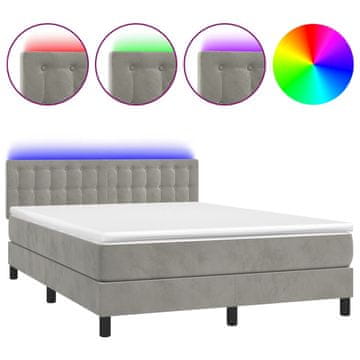 Vidaxl Box spring postelja z vzmetnico LED svetlo siva 140x200cm žamet