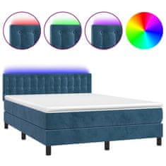Vidaxl Box spring postelja z vzmetnico LED temno modra 140x190cm žamet