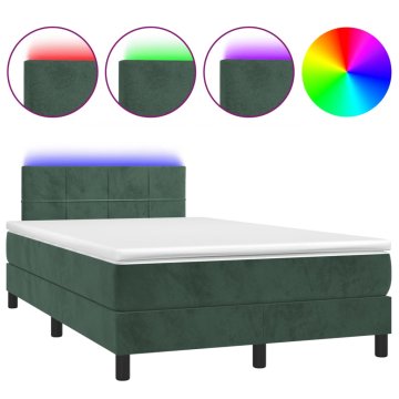 Vidaxl Box spring postelja z vzmetnico LED tem. zelena 120x200cm žamet