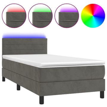 Vidaxl Box spring postelja z vzmetnico LED temno siva 90x200 cm žamet