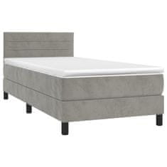 Vidaxl Box spring postelja z vzmetnico LED svetlo siva 100x200cm žamet