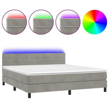 Vidaxl Box spring postelja z vzmetnico LED svetlo siva 180x200cm žamet