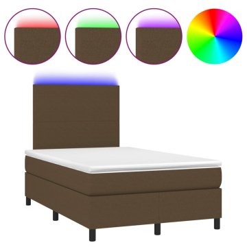 Vidaxl Box spring postelja z vzmetnico LED tem. rjava 120x200 cm blago