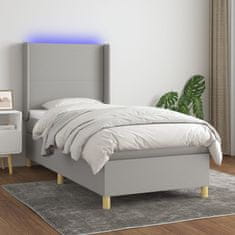 Vidaxl Box spring postelja z vzmetnico LED svetlo siva 90x200 cm blago