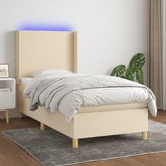 Vidaxl Box spring postelja z vzmetnico LED krem 90x200 cm blago