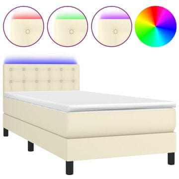 Vidaxl Box spring postelja z vzmetnico LED krem 100x200cm umetno usnje