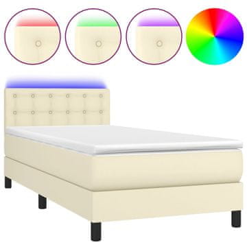 Vidaxl Box spring postelja z vzmetnico LED krem 90x200 cm umetno usnje