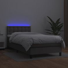 Vidaxl Box spring postelja z vzmetnico LED siva 90x200 cm umetno usnje