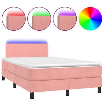 Vidaxl Box spring postelja z vzmetnico LED roza 120x200 cm žamet