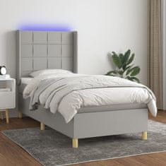 Vidaxl Box spring postelja z vzmetnico LED svetlo siva 90x200 cm blago