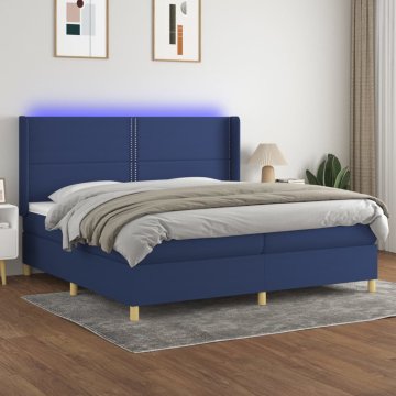 Vidaxl Box spring postelja z vzmetnico LED modra 200x200 cm blago