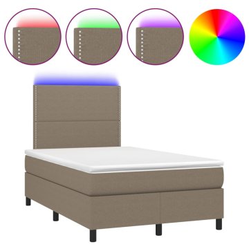 Vidaxl Box spring postelja z vzmetnico LED taupe 120x200 cm blago