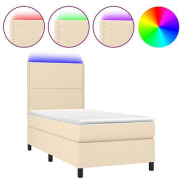 Vidaxl Box spring postelja z vzmetnico LED krem 90x190 cm blago