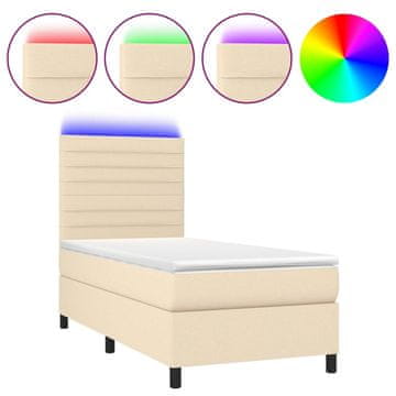 Vidaxl Box spring postelja z vzmetnico LED krem 80x200 cm blago