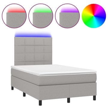 Vidaxl Box spring postelja z vzmetnico LED sv. siva 120x200 cm blago
