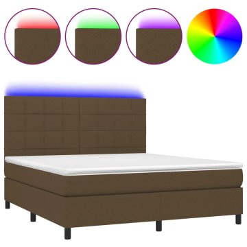 Vidaxl Box spring postelja z vzmetnico LED temno rjava 160x200cm blago