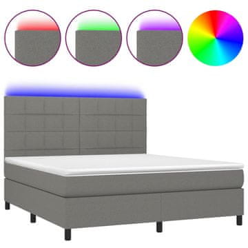 Vidaxl Box spring postelja z vzmetnico LED temno siva 180x200 cm blago
