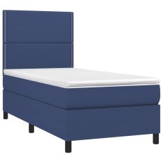 Vidaxl Box spring postelja z vzmetnico LED modra 90x200 cm blago