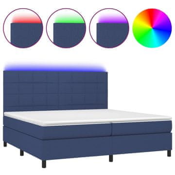 Vidaxl Box spring postelja z vzmetnico LED modra 200x200 cm blago