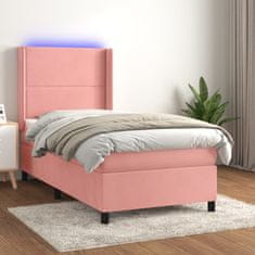 Vidaxl Box spring postelja z vzmetnico LED roza 100x200 cm žamet