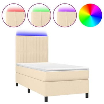 Vidaxl Box spring postelja z vzmetnico LED krem 80x200 cm blago