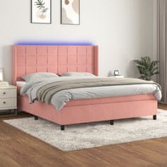 Vidaxl Box spring postelja z vzmetnico LED roza 160x200 cm žamet