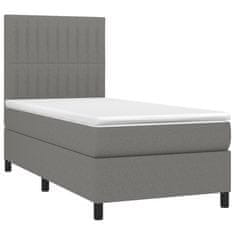 Vidaxl Box spring postelja z vzmetnico LED temno siva 90x200 cm blago