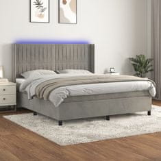 Vidaxl Box spring postelja z vzmetnico LED svetlo siva 180x200cm žamet